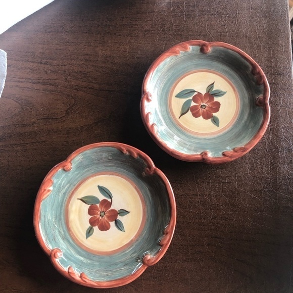 Two pottery small trinket dishes/ beautiful floral and colors/ sold as a set - Picture 5 of 5